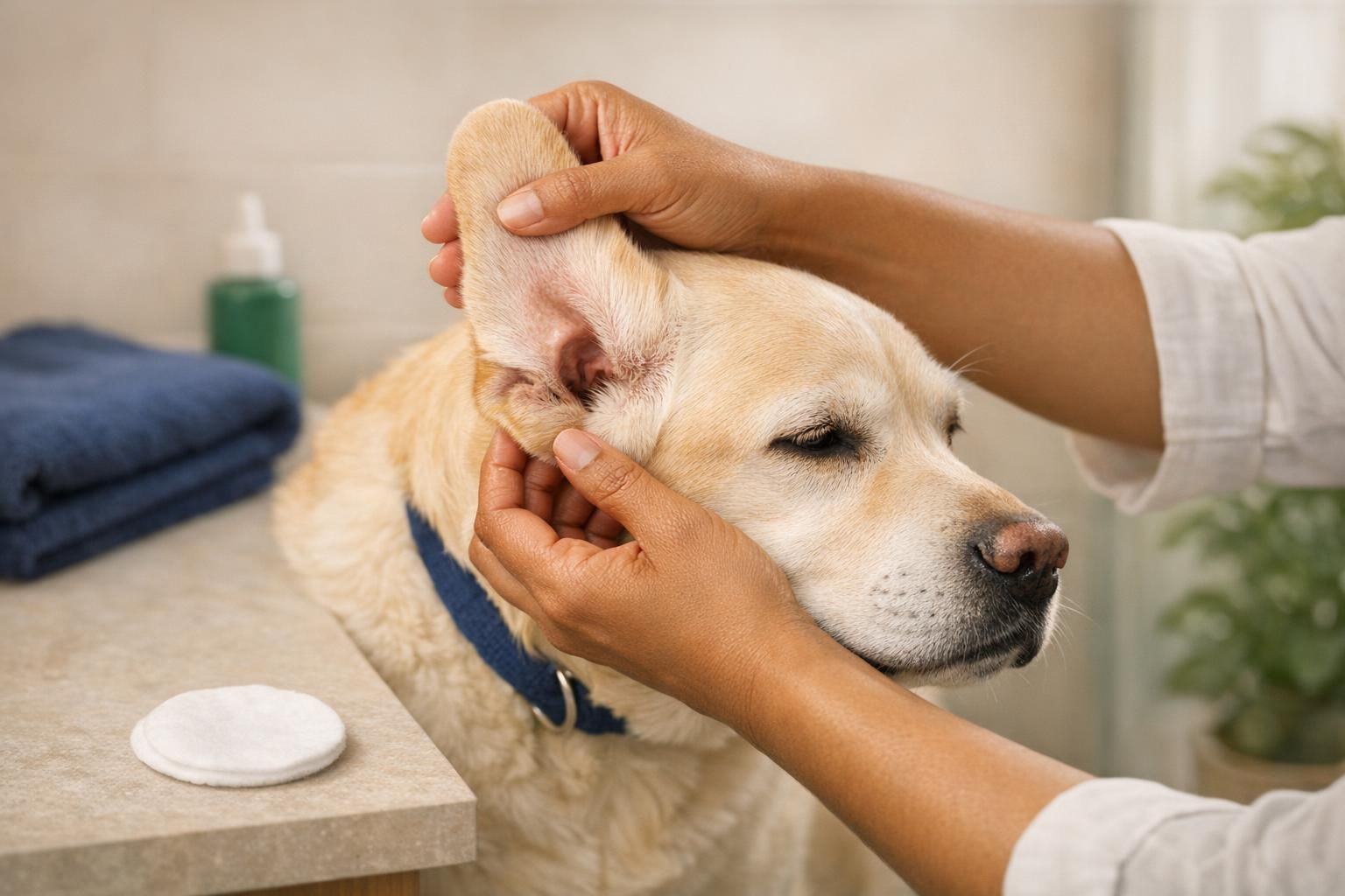 Ear scratching and ear infections in dogs, why monsoon turns ear scratching into ear infections: pet parent gently checking a dog ear | K9 Vitality