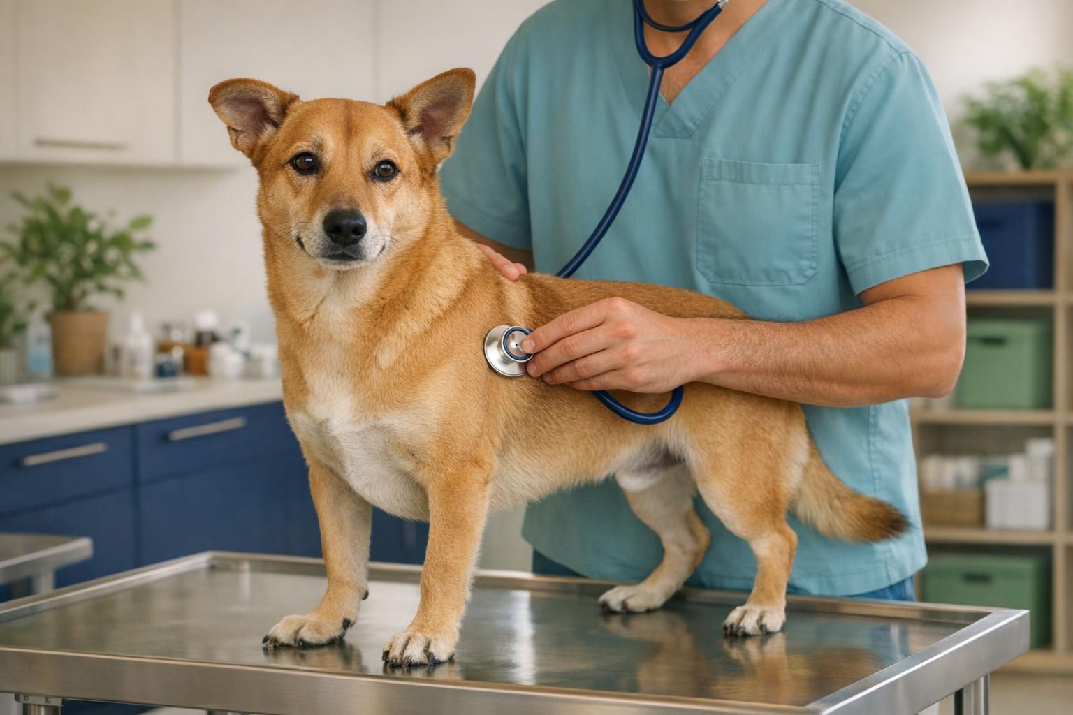 Ear scratching and ear infections in dogs, when to see your vet: calm dog being examined by a vet | K9 Vitality