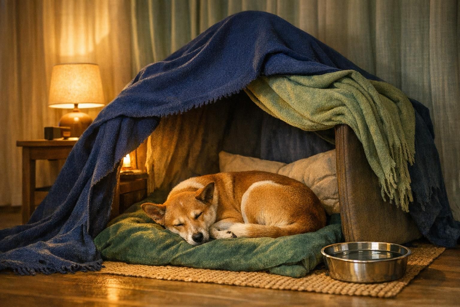 Firework and thunder anxiety in dogs, why fireworks and thunder terrify so many indian dogs: dog resting in a safe quiet corner at home | K9 Vitality