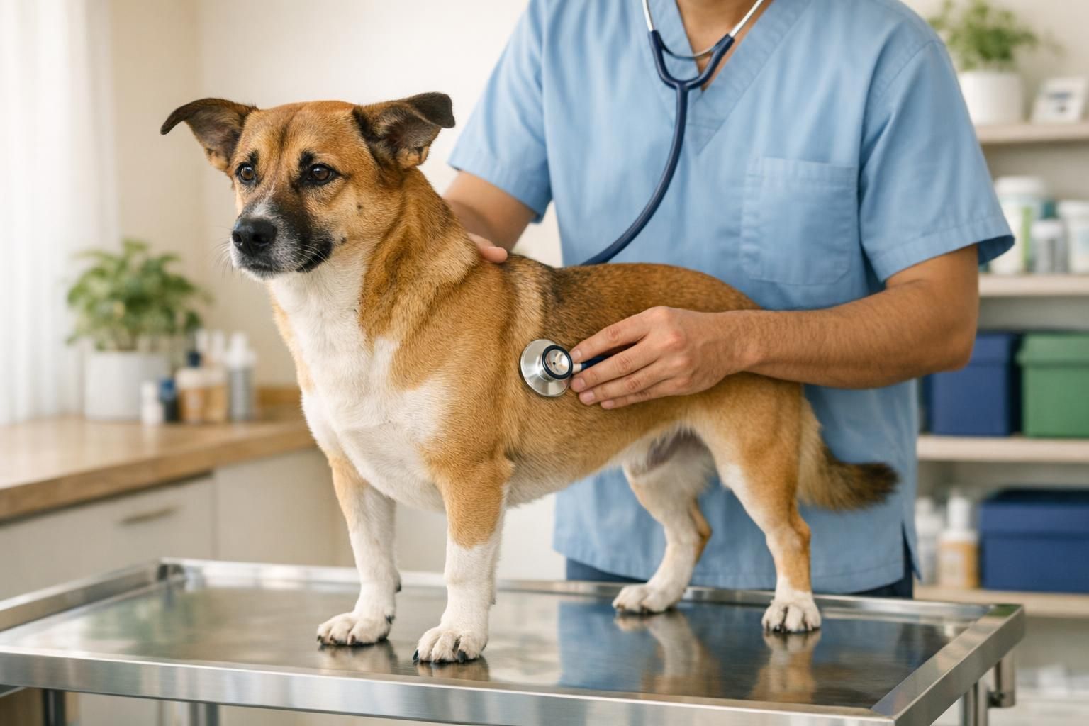 Dog loose motions, when to see your vet, no waiting: calm dog being examined by a vet | K9 Vitality