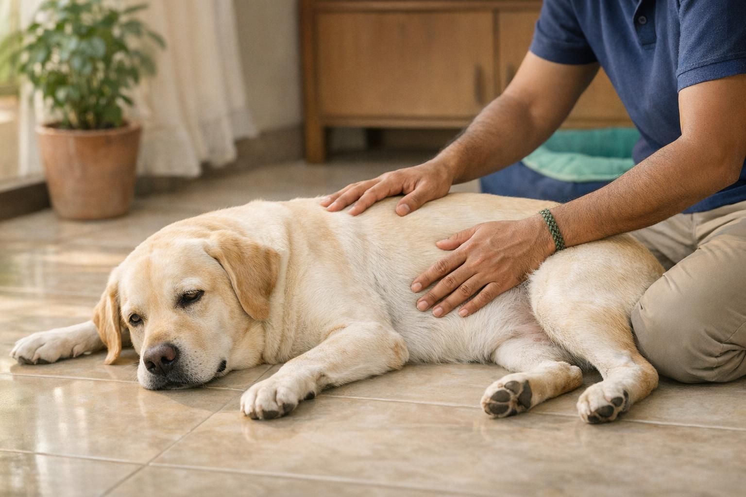 Dog vomiting, why dogs vomit: the honest short list: pet parent checking a dog at home | K9 Vitality