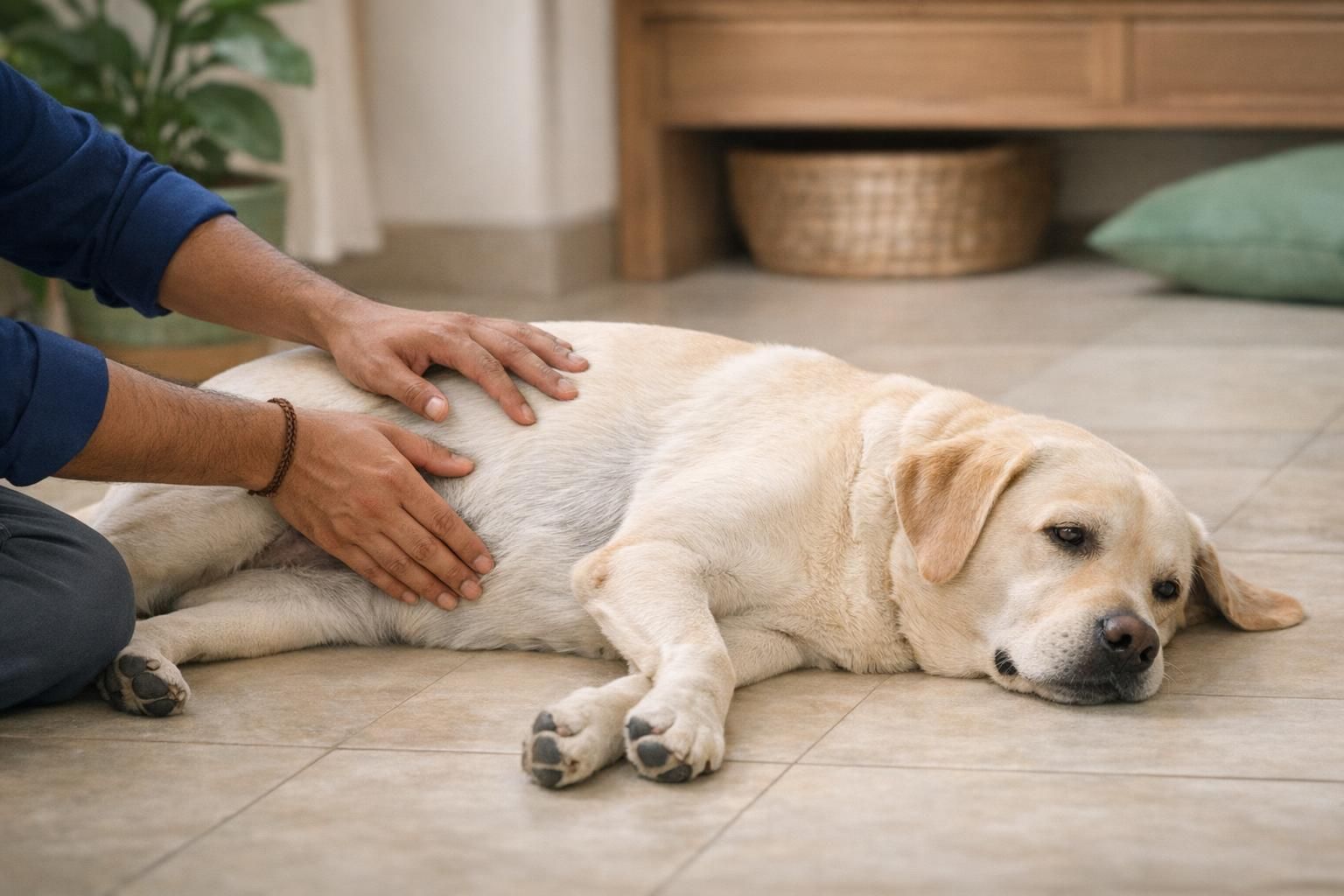 Dogs and probiotics, the signs your dog's gut is asking for help: pet parent checking a dog at home | K9 Vitality