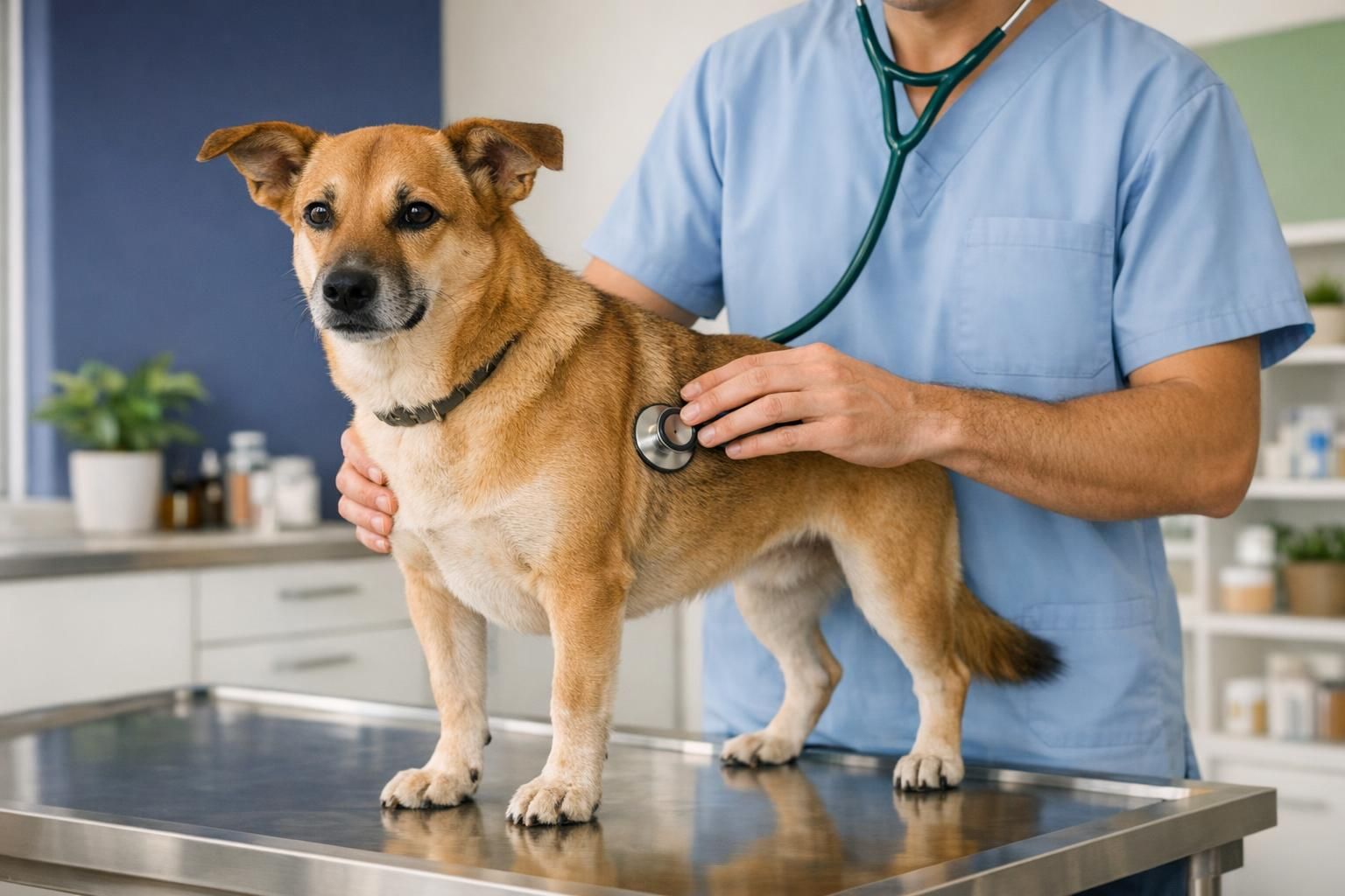 Dogs and probiotics, when to see your vet: calm dog being examined by a vet | K9 Vitality