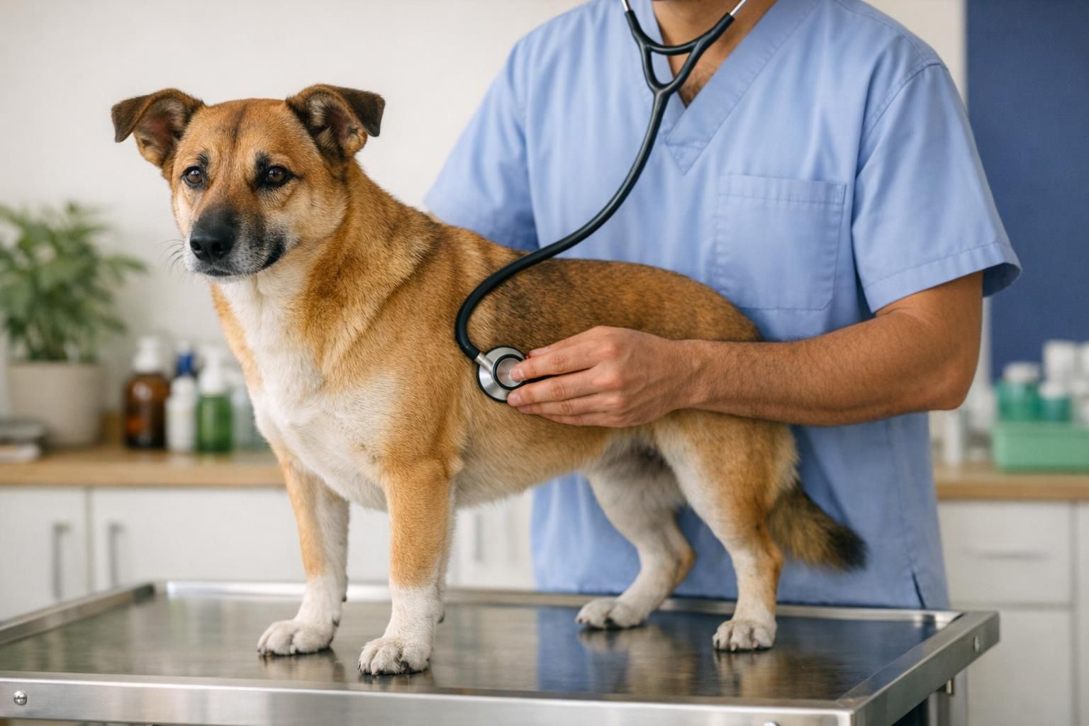 Tick fever in dogs, when to see your vet: calm dog being examined by a vet | K9 Vitality